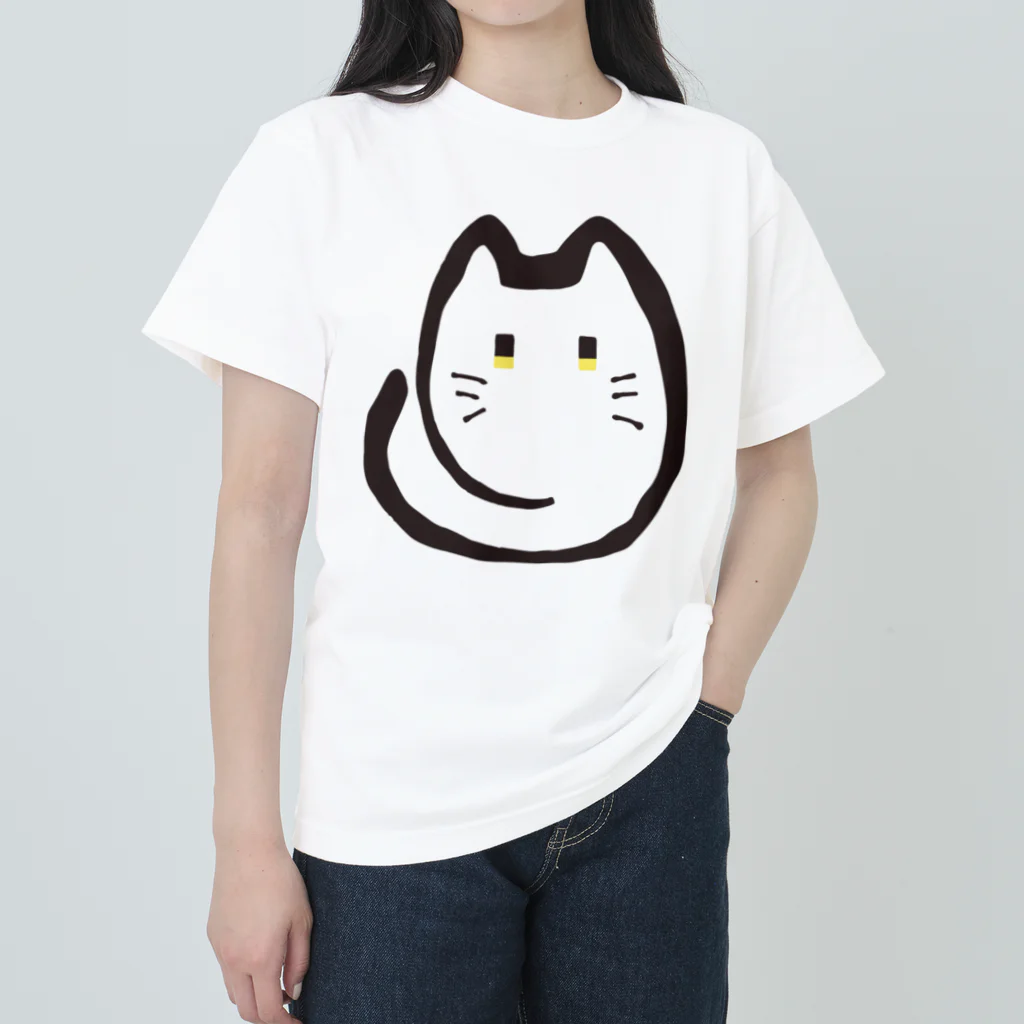 ざわざわするみつばのゆる線黒にゃんこ ヘビーウェイトTシャツ