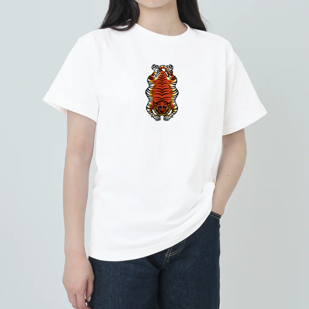 中華呪術堂（チャイナマジックホール）の【総天然色】平たい虎 Heavyweight T-Shirt