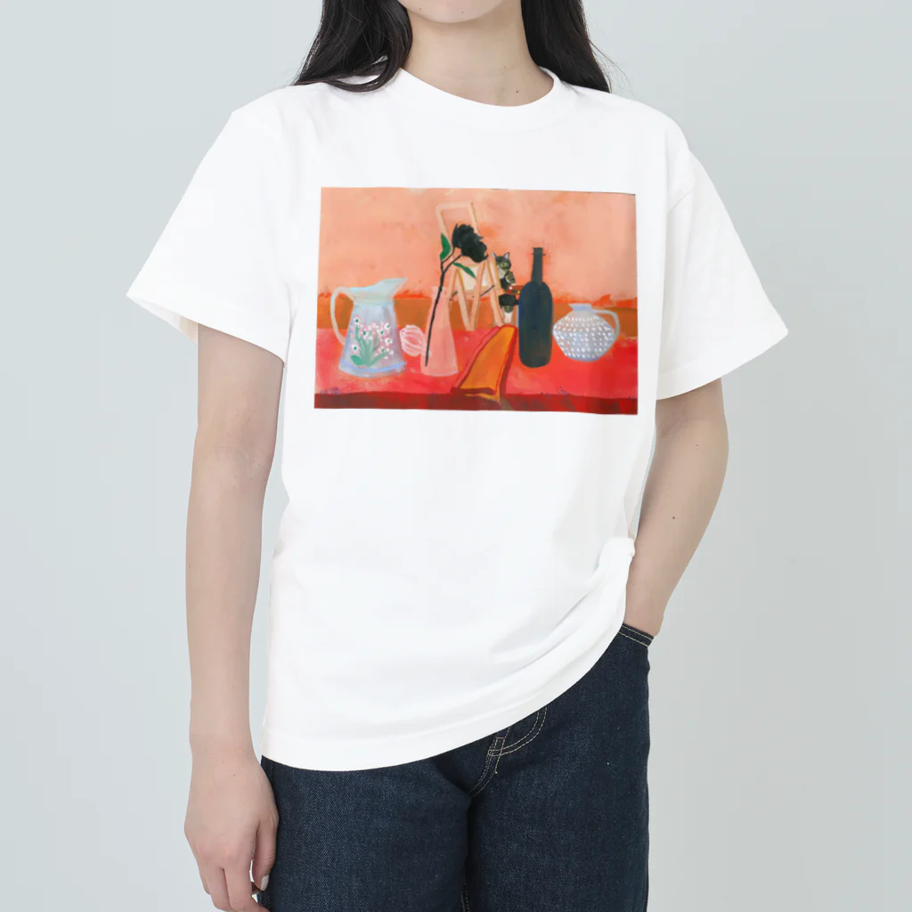 Yuhki | おばけのゆうき 公式オンラインショップ　【ちぎり絵・貼り絵のTシャツ・パーカー・スマホケース・バッグ・日用品・雑貨・文具・ドッグTシャツなど販売中】の油絵を描く猫 Heavyweight T-Shirt