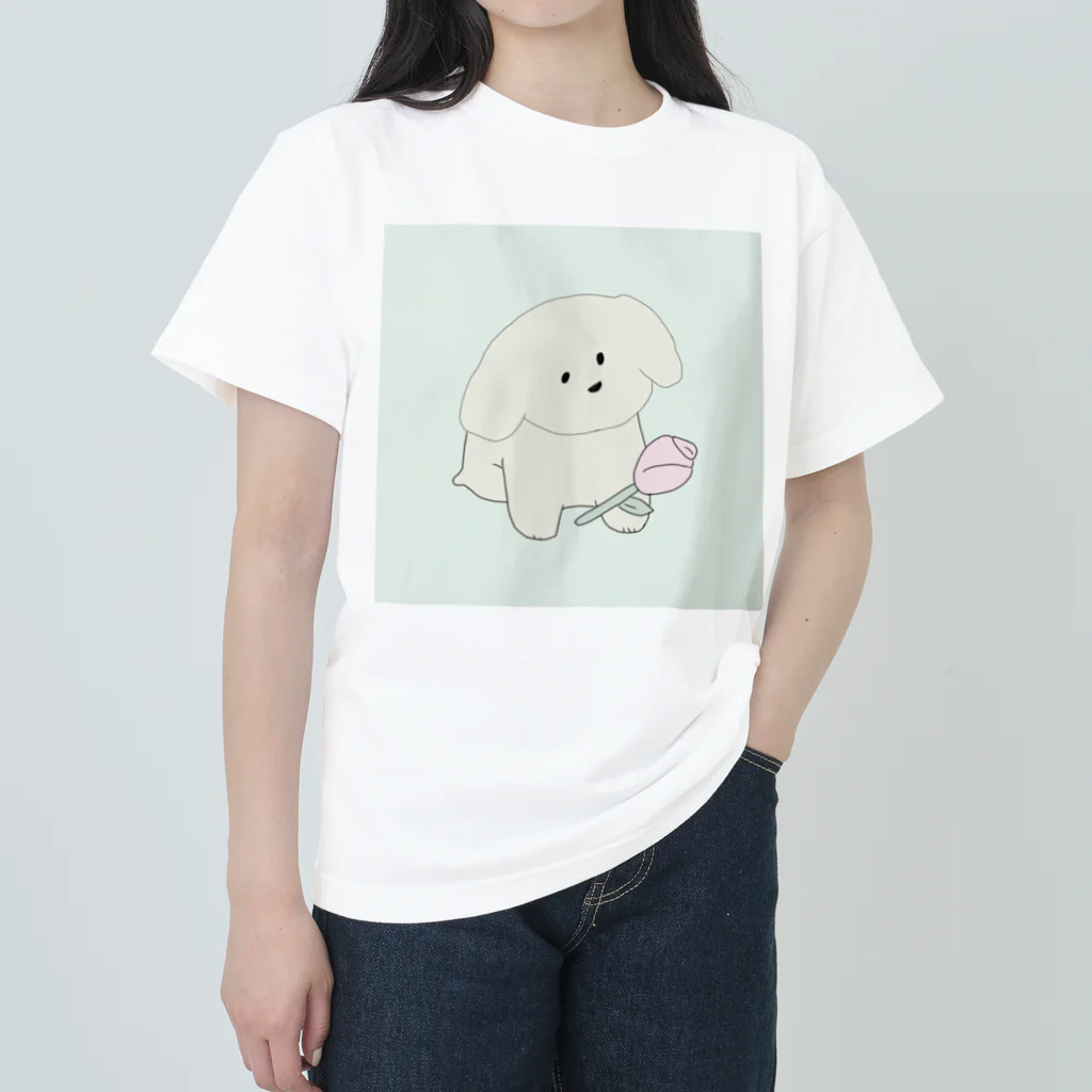 みにゆん　ねこのバラの花とかわいい子犬~ Heavyweight T-Shirt