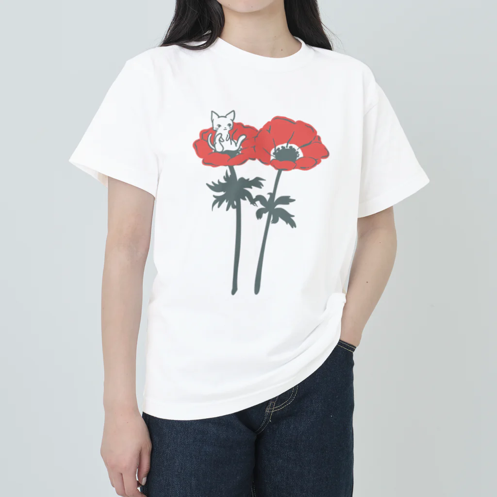 ari designのアネモネと猫 Heavyweight T-Shirt