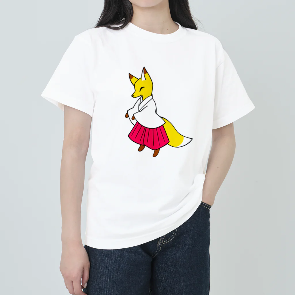 睡魔バクの動物お洋服シリーズ　巫女キツネ Heavyweight T-Shirt