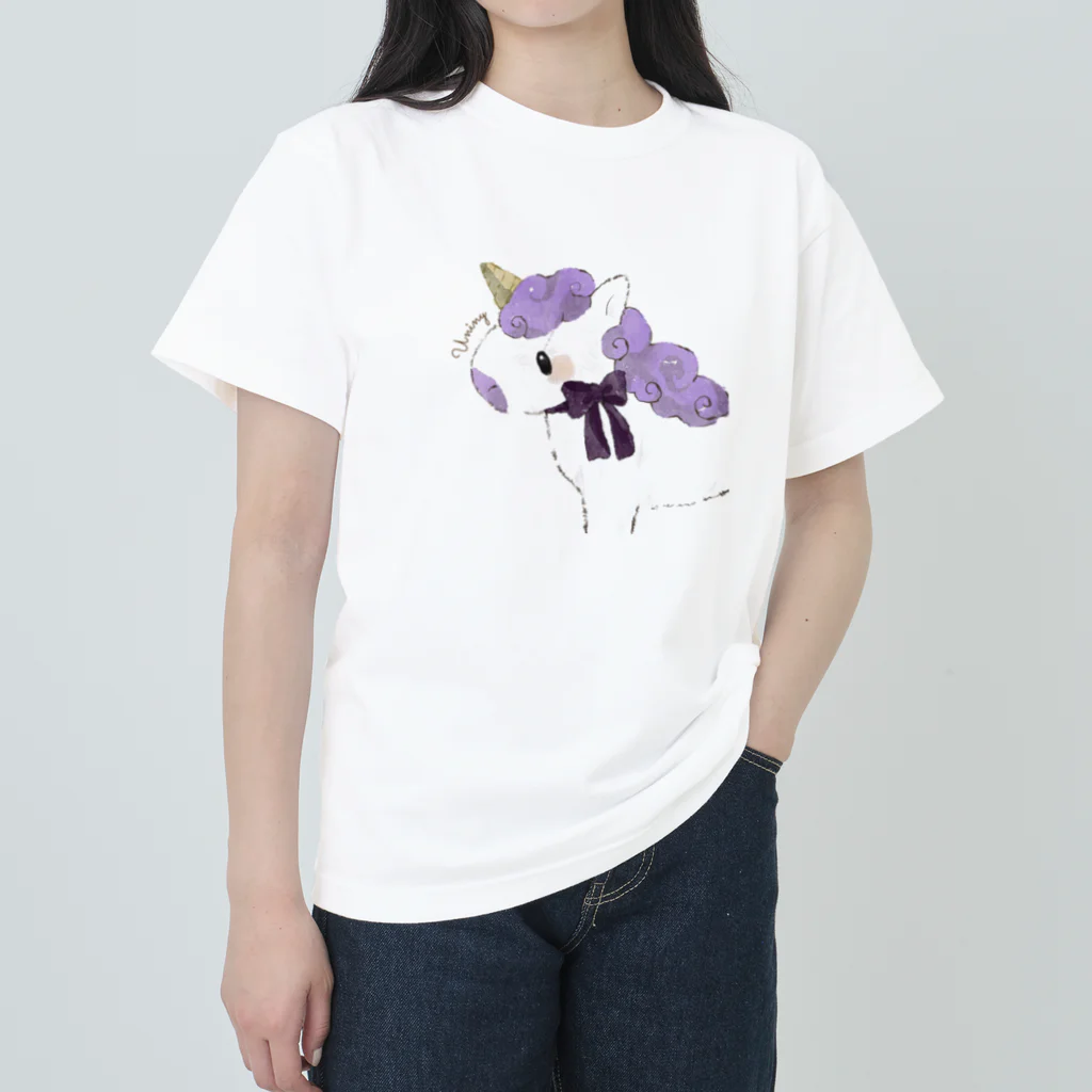 uru‪‪𓂃 𓈒𓏸✎水彩風イラストのユニコーンのユニニィ ヘビーウェイトTシャツ