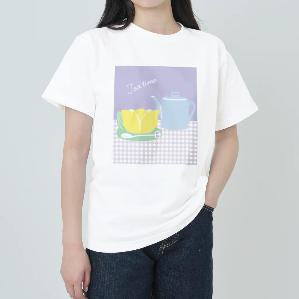 日々花々のチューリップ×ティーカップ Heavyweight T-Shirt