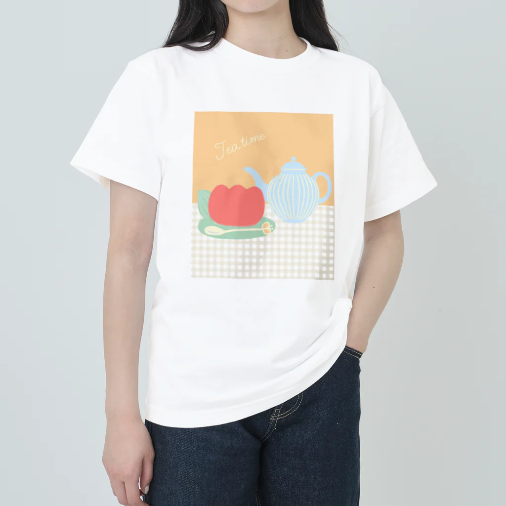 日々花々のチューリップ×ティーカップ Heavyweight T-Shirt