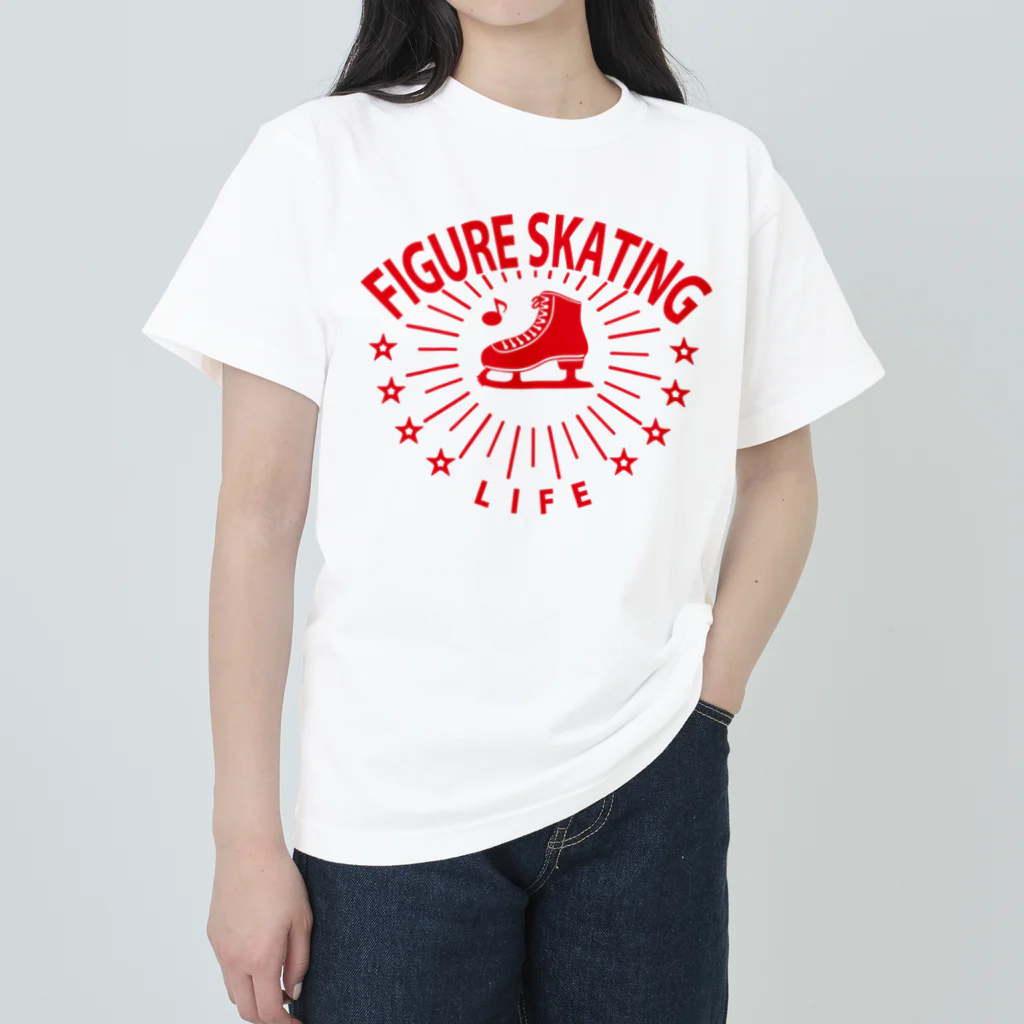 sports_tower スポーツタワーのフィギュアスケート・赤・星・figure skating・グッズ・デザイン・フィギアスケート・#Tシャツ・ステップ・スピン・ジャンプ・スケート靴イラスト・技・男子・女子・かっこいい・かわいい・アイスダンス ヘビーウェイトTシャツ