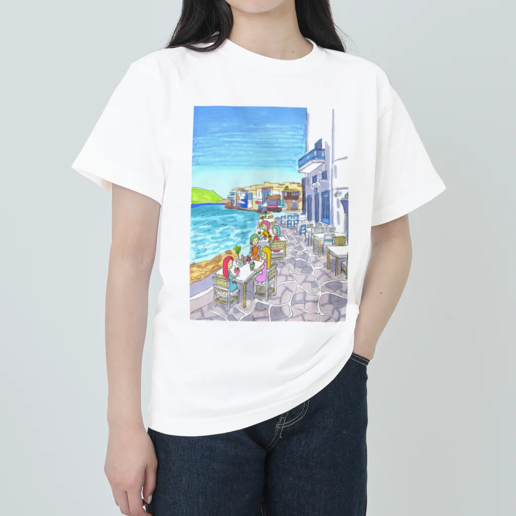 AKISENのエーゲ海カフェガールズ ヘビーウェイトTシャツ