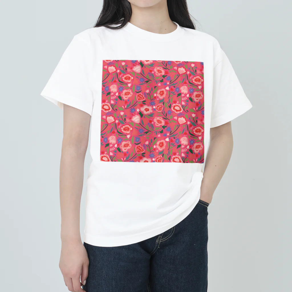 Katie（カチエ）のエキゾチックな花柄（ピンク／小） ヘビーウェイトTシャツ
