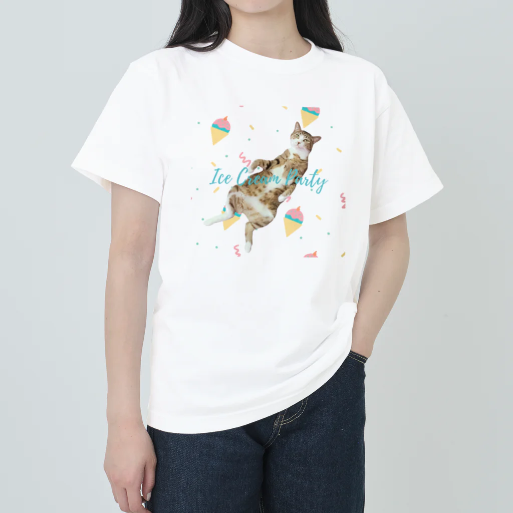 Yoru.MaruのIce cream party(cat) ヘビーウェイトTシャツ