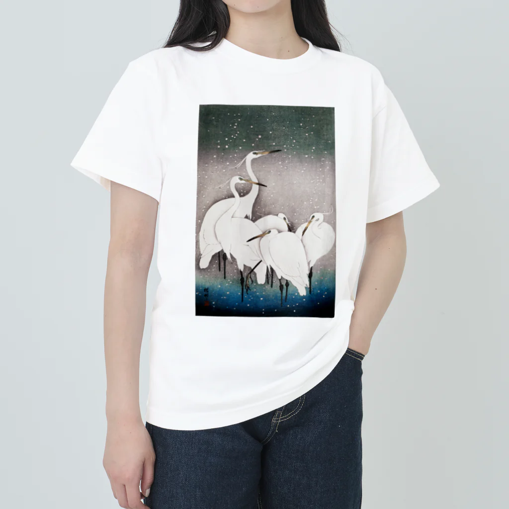 MUGEN ARTの小原古邨　雪中群鷺（白鷺の群れ）日本のアートTシャツ＆グッズ Heavyweight T-Shirt