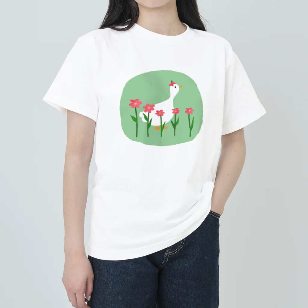 とりやまいろいろグッズのあひるとお花 Heavyweight T-Shirt