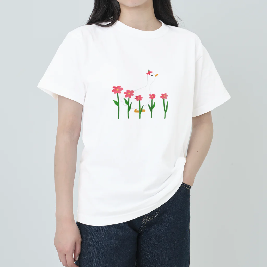 とりやまいろいろグッズの枠なしあひるとお花 Heavyweight T-Shirt