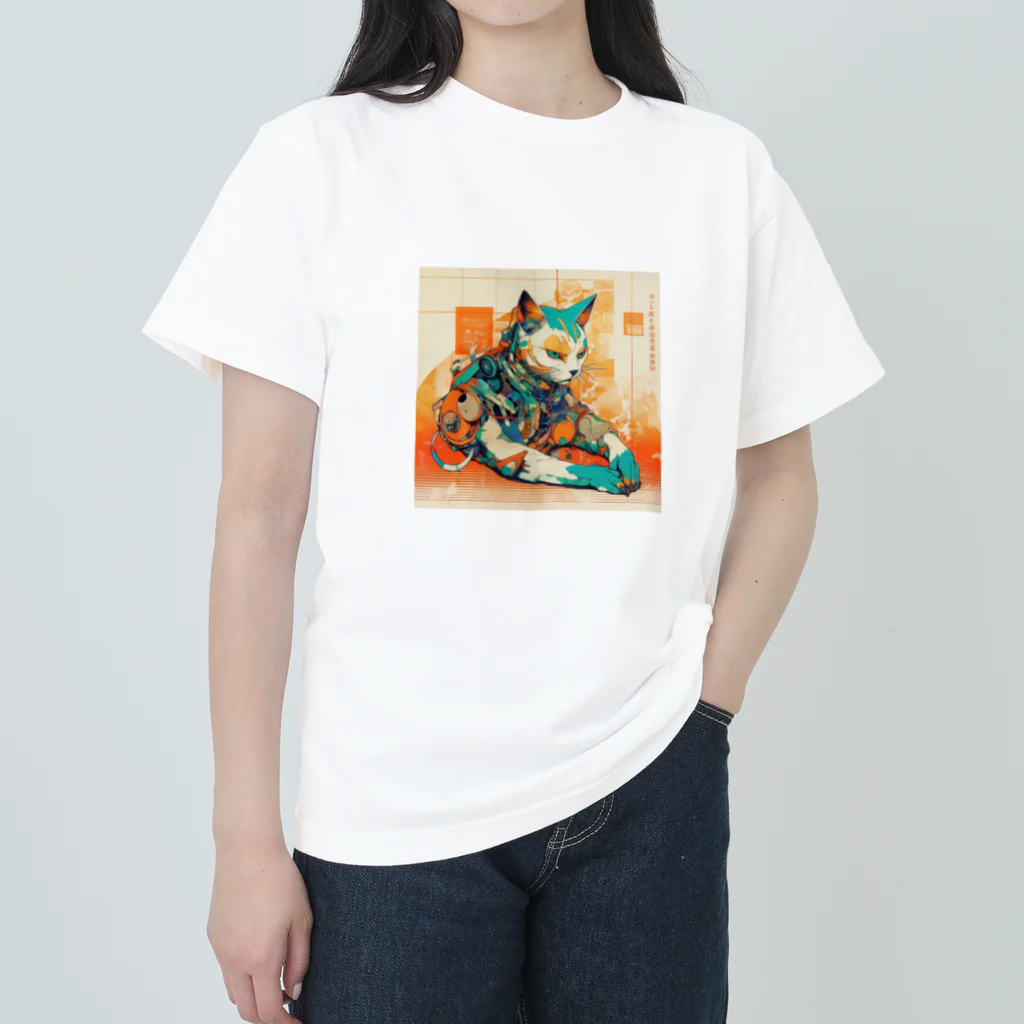 むぎちゃやのサイバーパンク猫AI004 ヘビーウェイトTシャツ