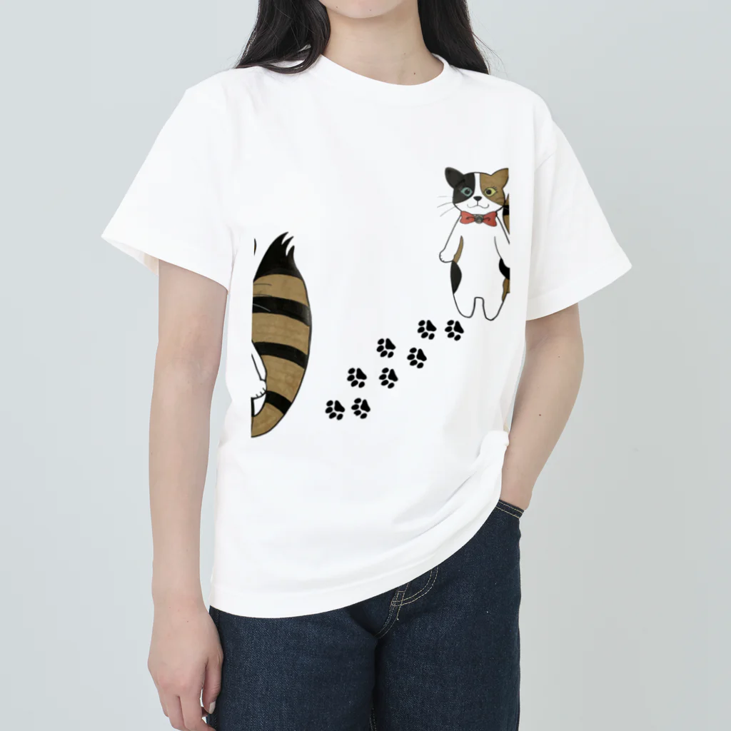 不思議な水曜日のオシャレな三毛猫 ヘビーウェイトTシャツ