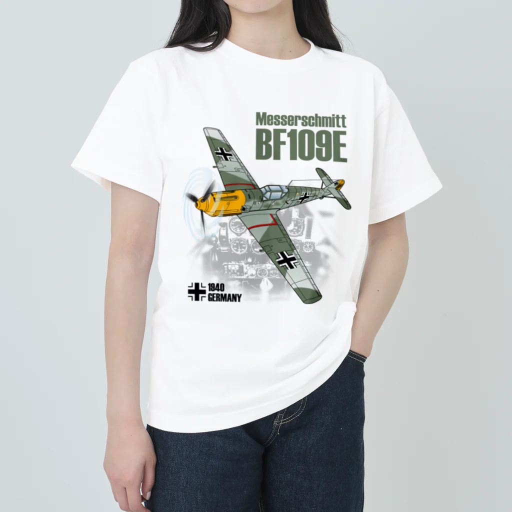 Atelier Nyaoの戦闘機_BF109Eメッサーシュミット_ガーランド機 ヘビーウェイトTシャツ