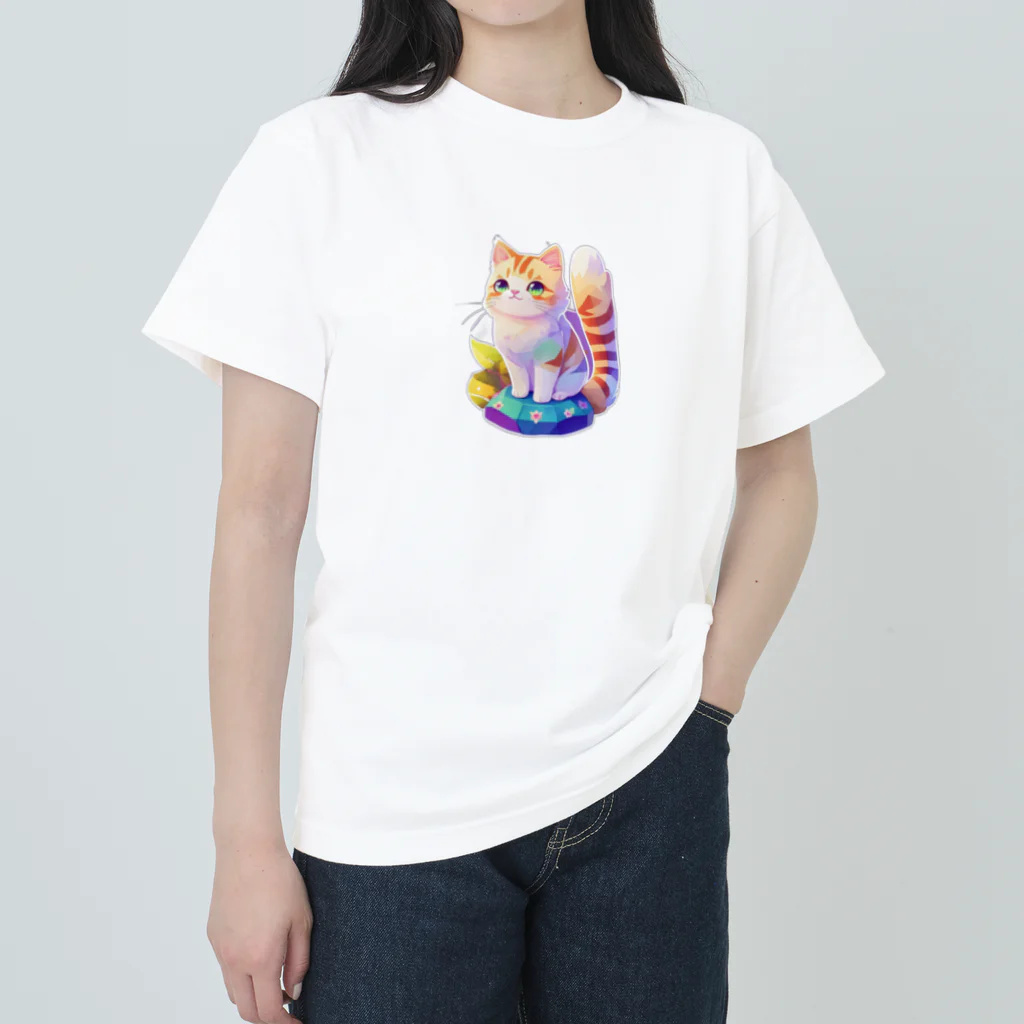 dolphineの上目遣いで見上げるrainbow cute cat ヘビーウェイトTシャツ