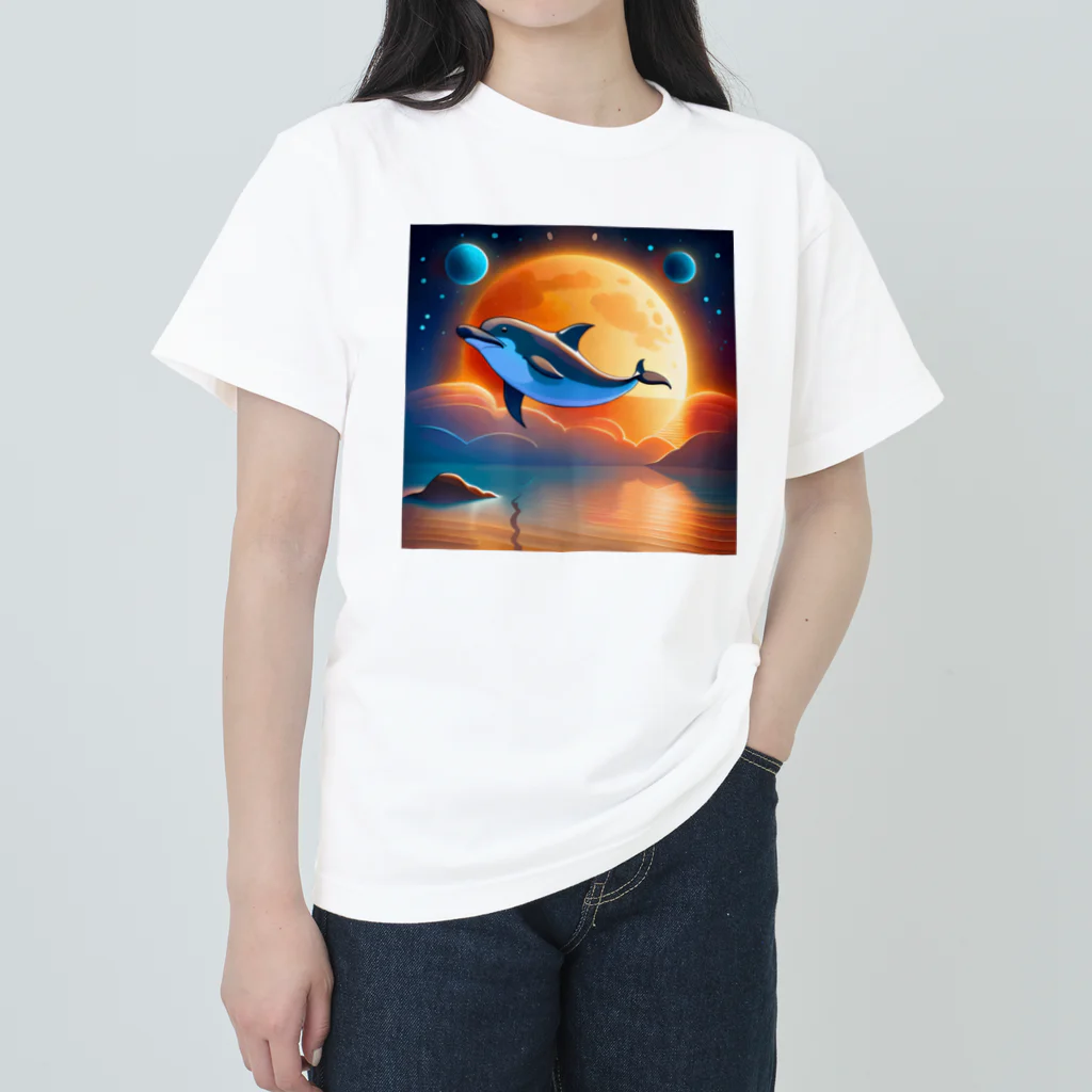 dolphineの宇宙のヒーリングドルフィン ヘビーウェイトTシャツ
