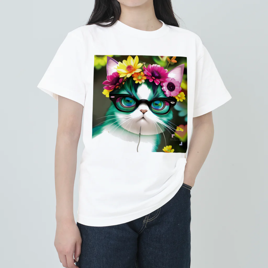 Connect Art SUZURI STOREのConnect Art 002 Cat ヘビーウェイトTシャツ