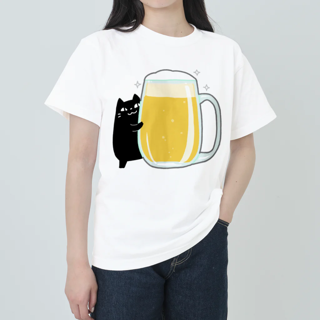 うさやの美味しいビールをゲットしてご満悦の黒猫 Heavyweight T-Shirt