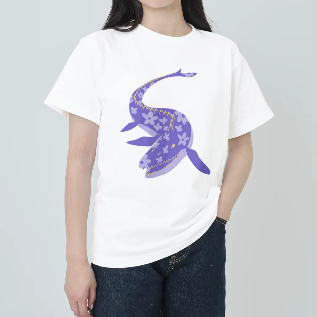 Kelfoy.のモササウルス(花柄) ヘビーウェイトTシャツ