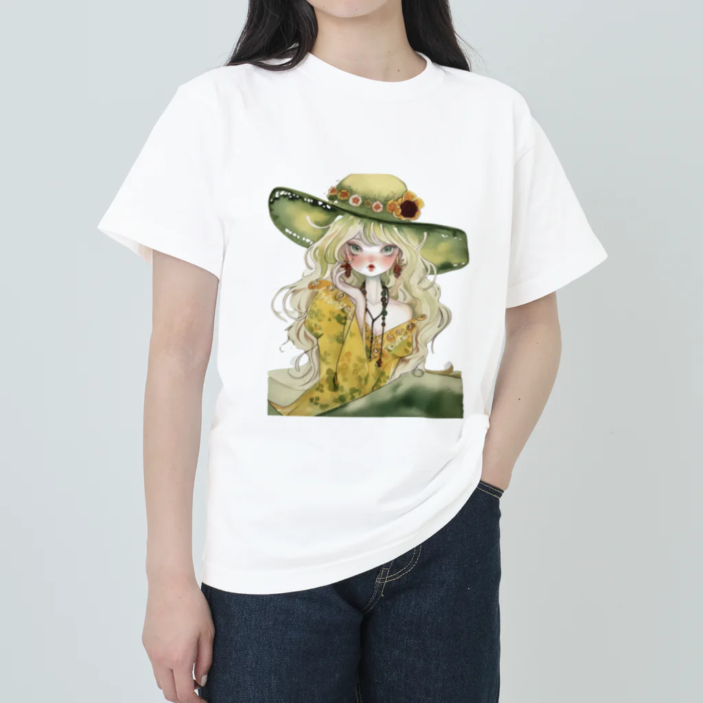 天道虫のLady with Emerald Hat Heavyweight T-Shirt