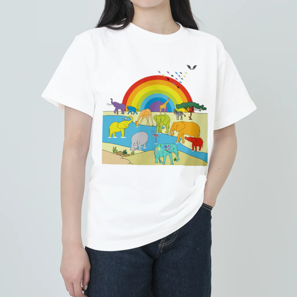 KANAT  LAMHITAのサファリの象たち ヘビーウェイトTシャツ