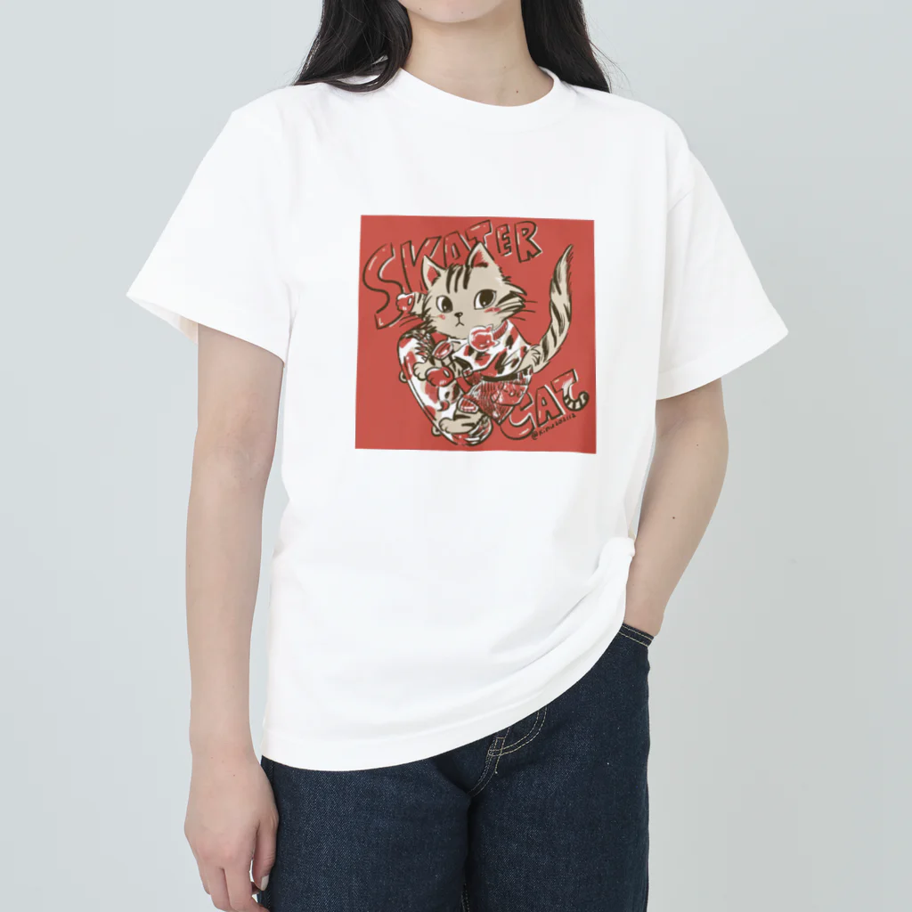 猫のきぬくんのお店のSKATER CAT Heavyweight T-Shirt