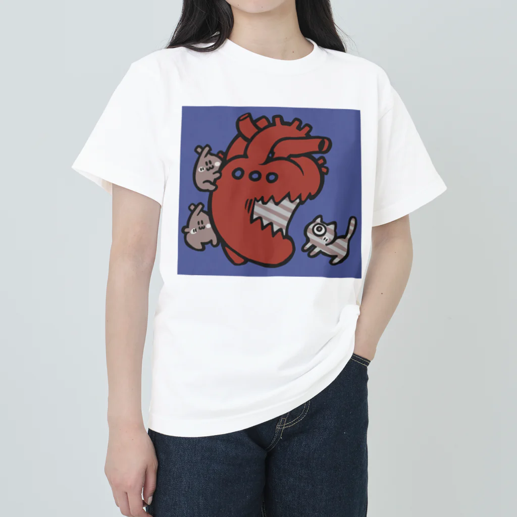 MORIたる露店のハート使いとしましまのねっこ Heavyweight T-Shirt