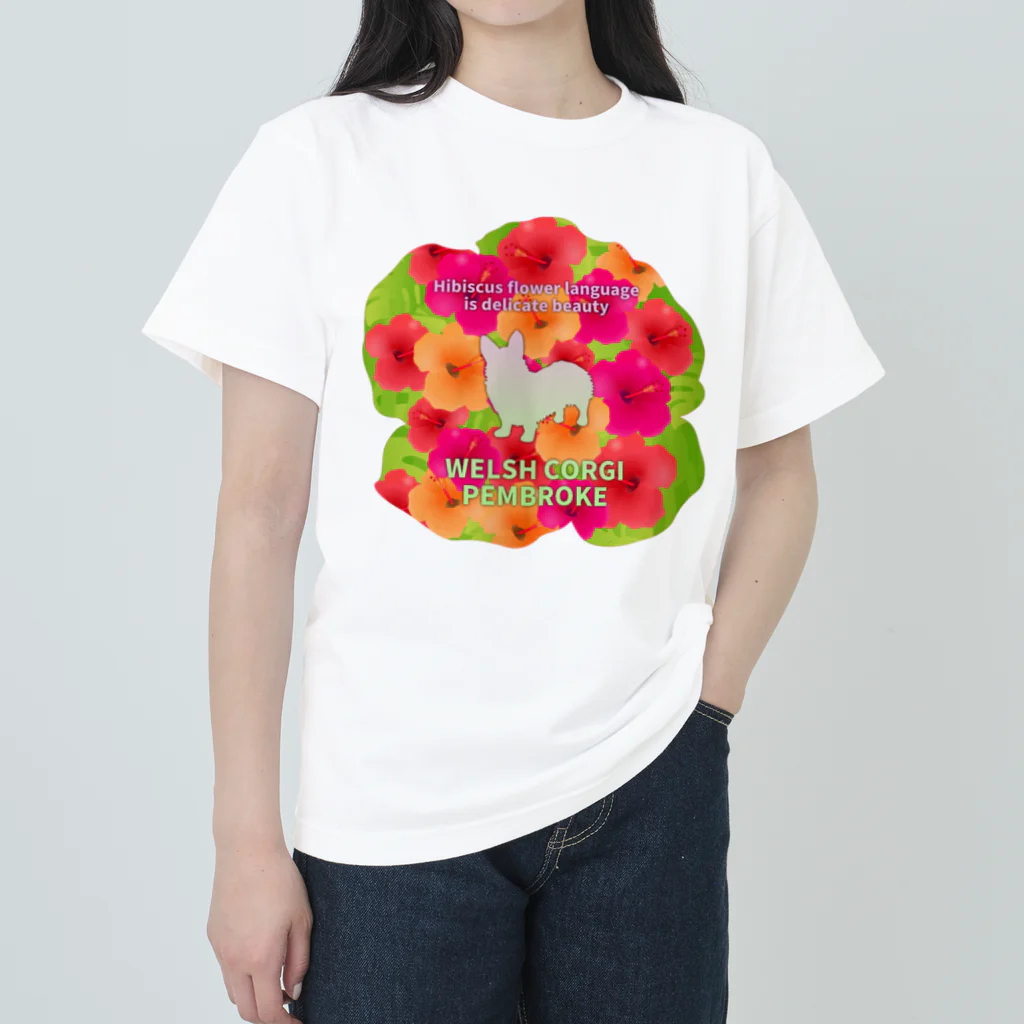 onehappinessのコーギー　hibiscus　花言葉　onehappiness ヘビーウェイトTシャツ