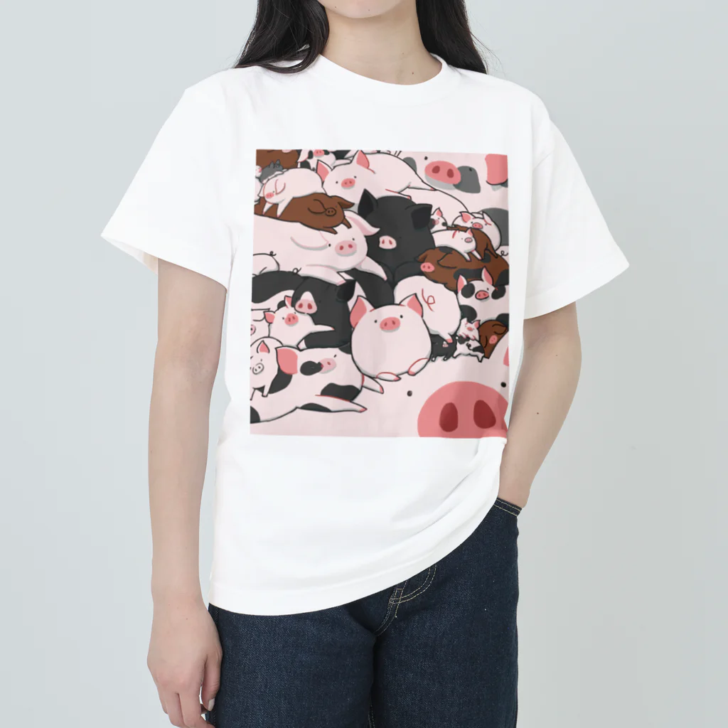 BUTA-CHANsのぶたちゃんず　ぶたまみれイラスト ヘビーウェイトTシャツ