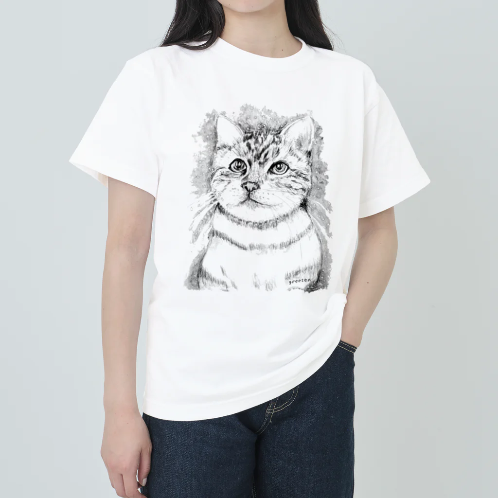 greetenのアート猫　モノクロ　 Heavyweight T-Shirt