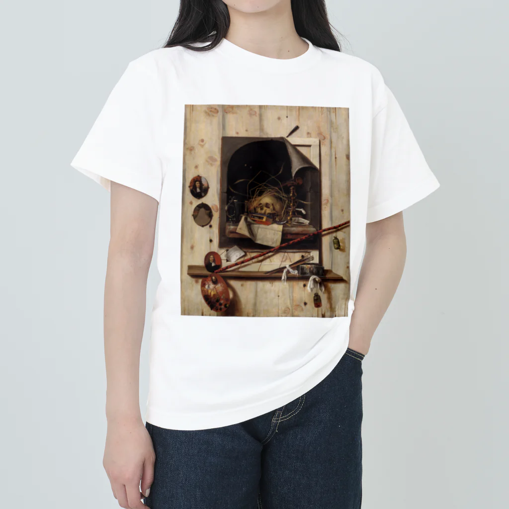 世界美術商店のヴァニタス画のあるアトリエの壁 / Trompe l'oeil with Studio Wall and Vanitas Still Life ヘビーウェイトTシャツ