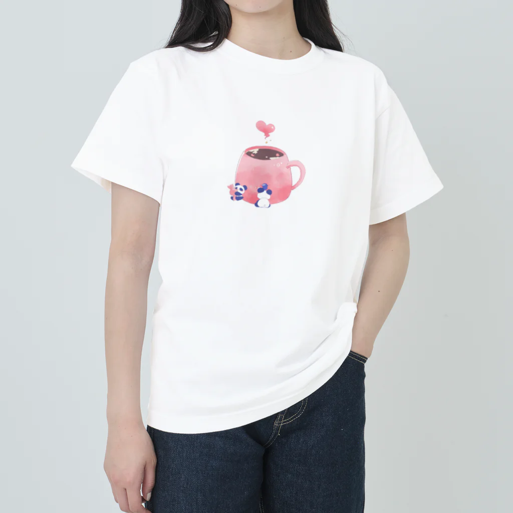 ももくりさんねんのコーヒーブレイクを見守るパンダ ヘビーウェイトTシャツ