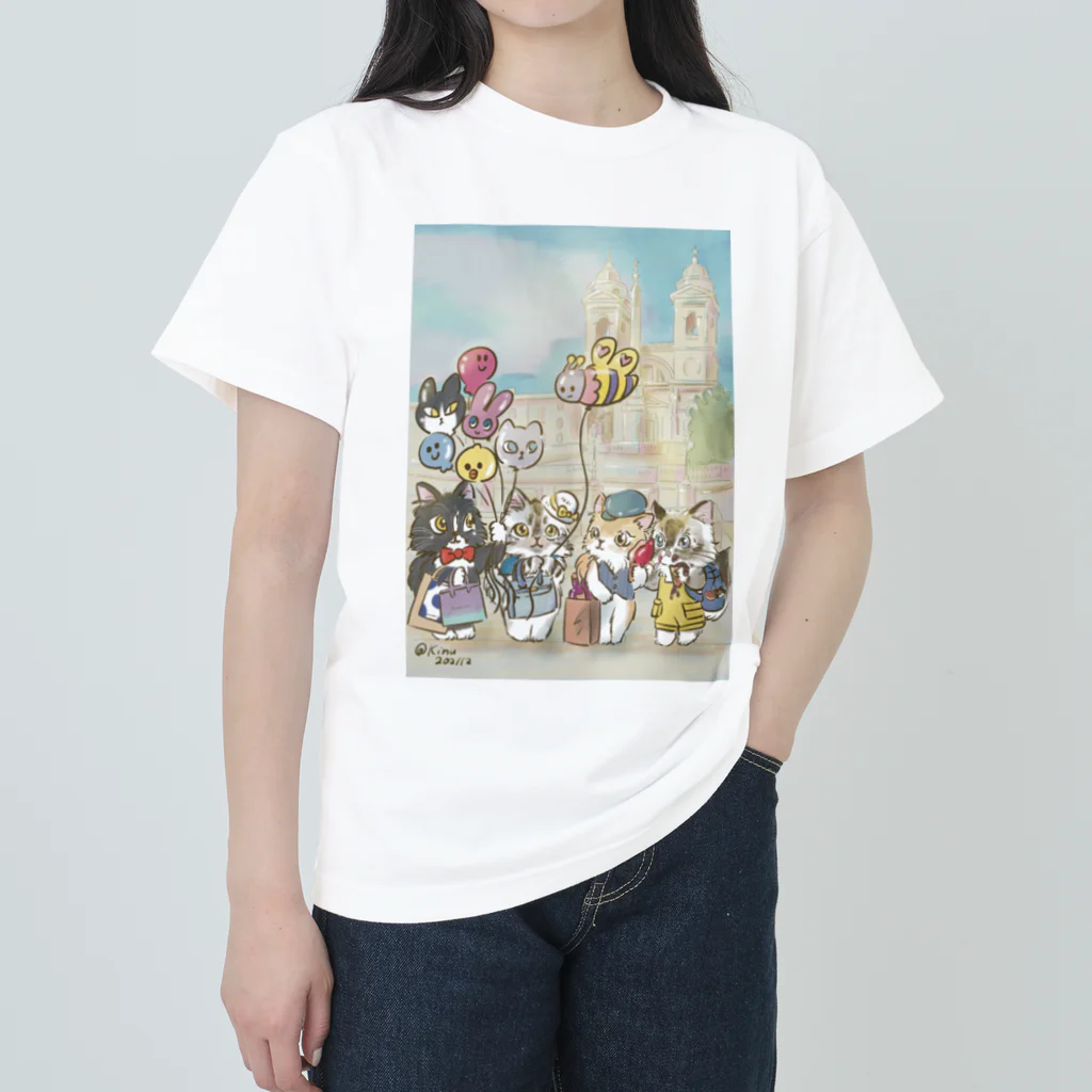 猫のきぬくんのお店のベーカリーこげまる社員旅行にゃ Heavyweight T-Shirt