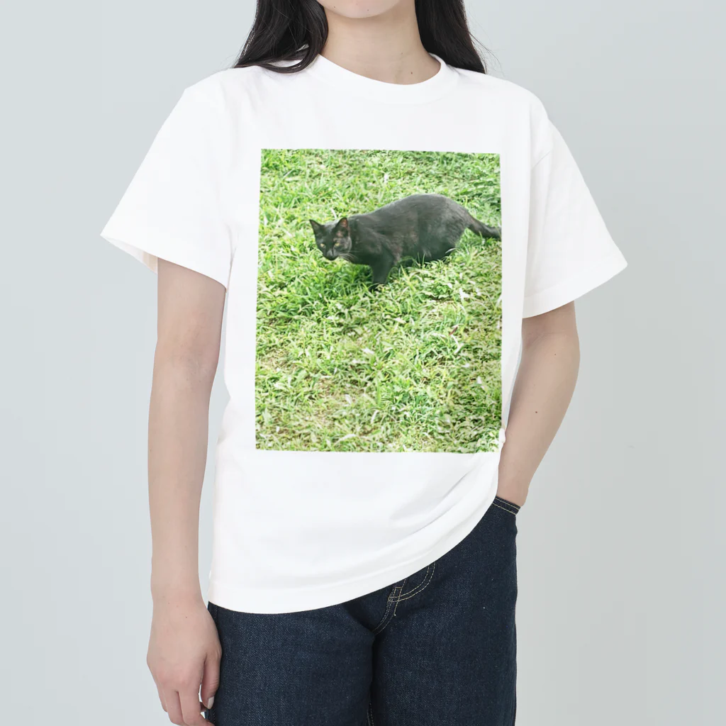 天光のねこ部屋の黒猫カカオの庭 ヘビーウェイトTシャツ