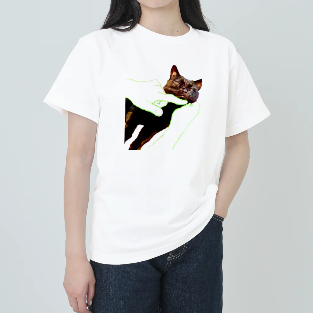 MKPoppp! shopのモフモフされる猫とモフモフする手 Heavyweight T-Shirt