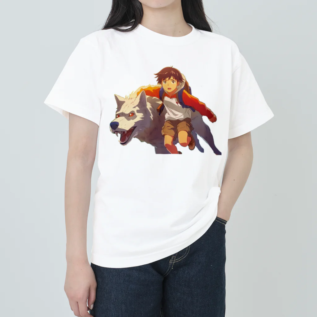 桜音ことこ企画の少年とオオカミの追跡 ヘビーウェイトTシャツ