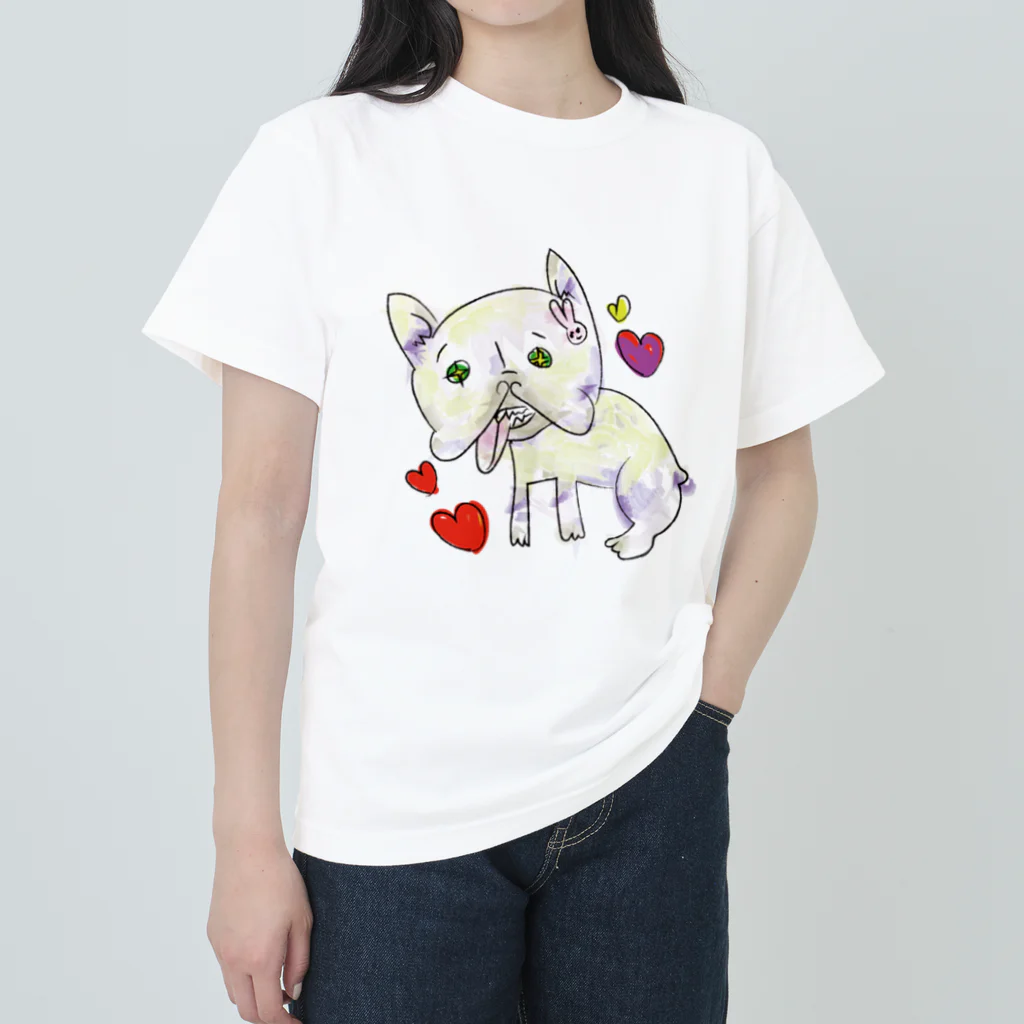 yoccomの推しの白い犬、フレブル ヘビーウェイトTシャツ