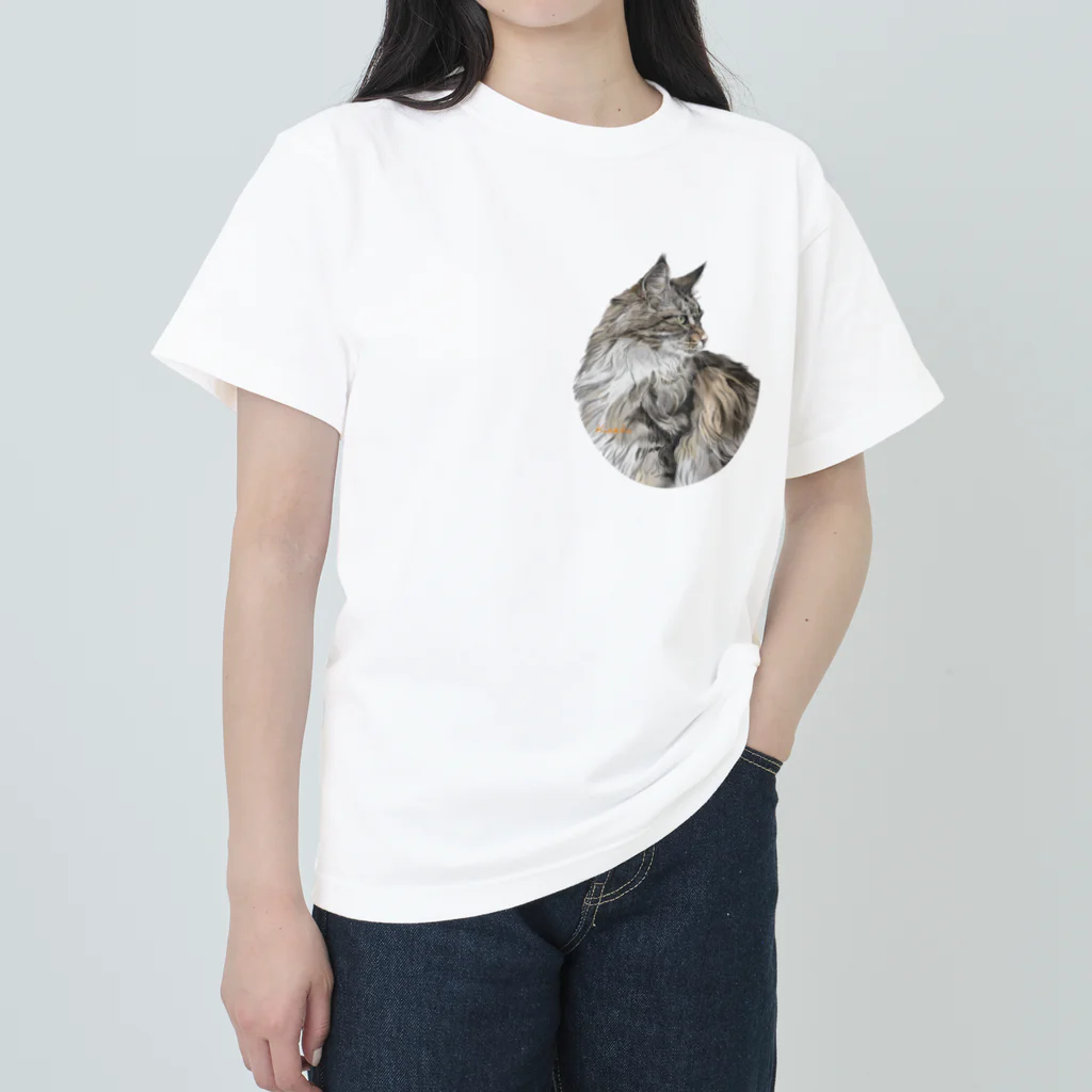 kinako-japanの凛々しいメインクーン　ルカ様の横顔 ヘビーウェイトTシャツ