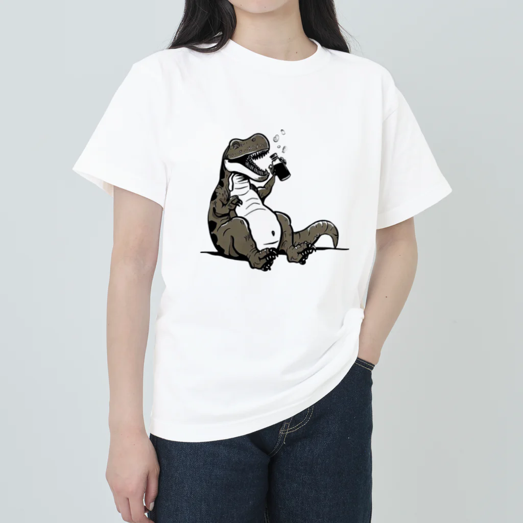 HeyHey Marketのなにかを飲んでる恐竜 ヘビーウェイトTシャツ