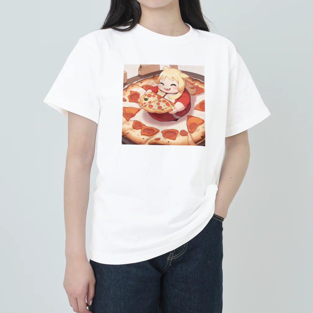 がみみしょつぷのピザを食べるデブ ヘビーウェイトTシャツ