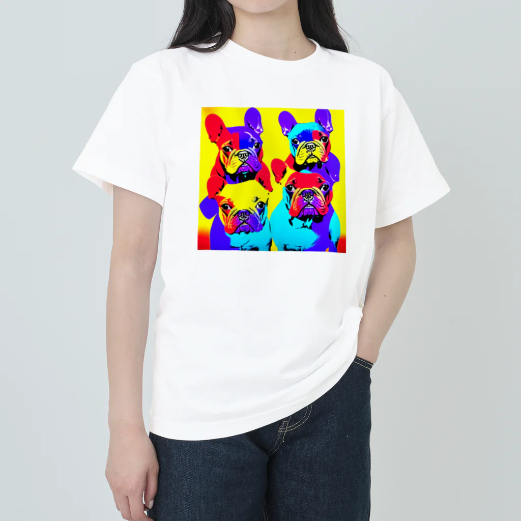 TakashiSのVivid Quartet of French Bulldogs ヘビーウェイトTシャツ