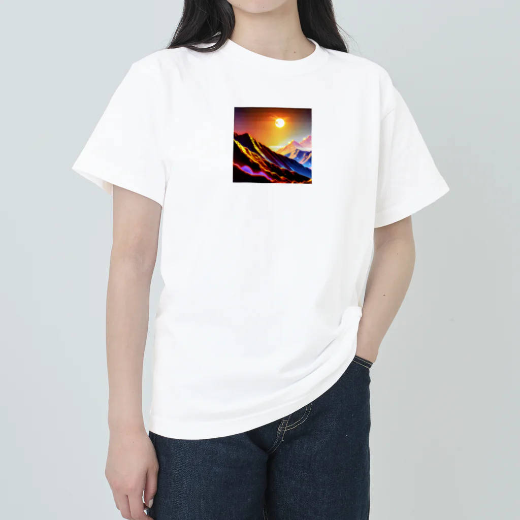 rokuryuuの山から昇る月、シンセウェイヴカラー Heavyweight T-Shirt