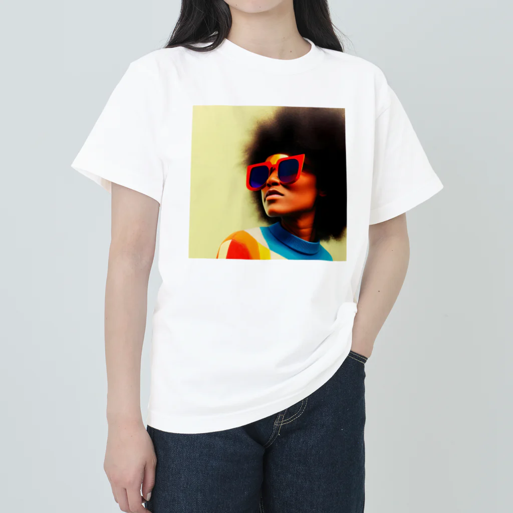 クリエイティブ ショップのアフロヘアーのファンキーな女性 ヘビーウェイトTシャツ