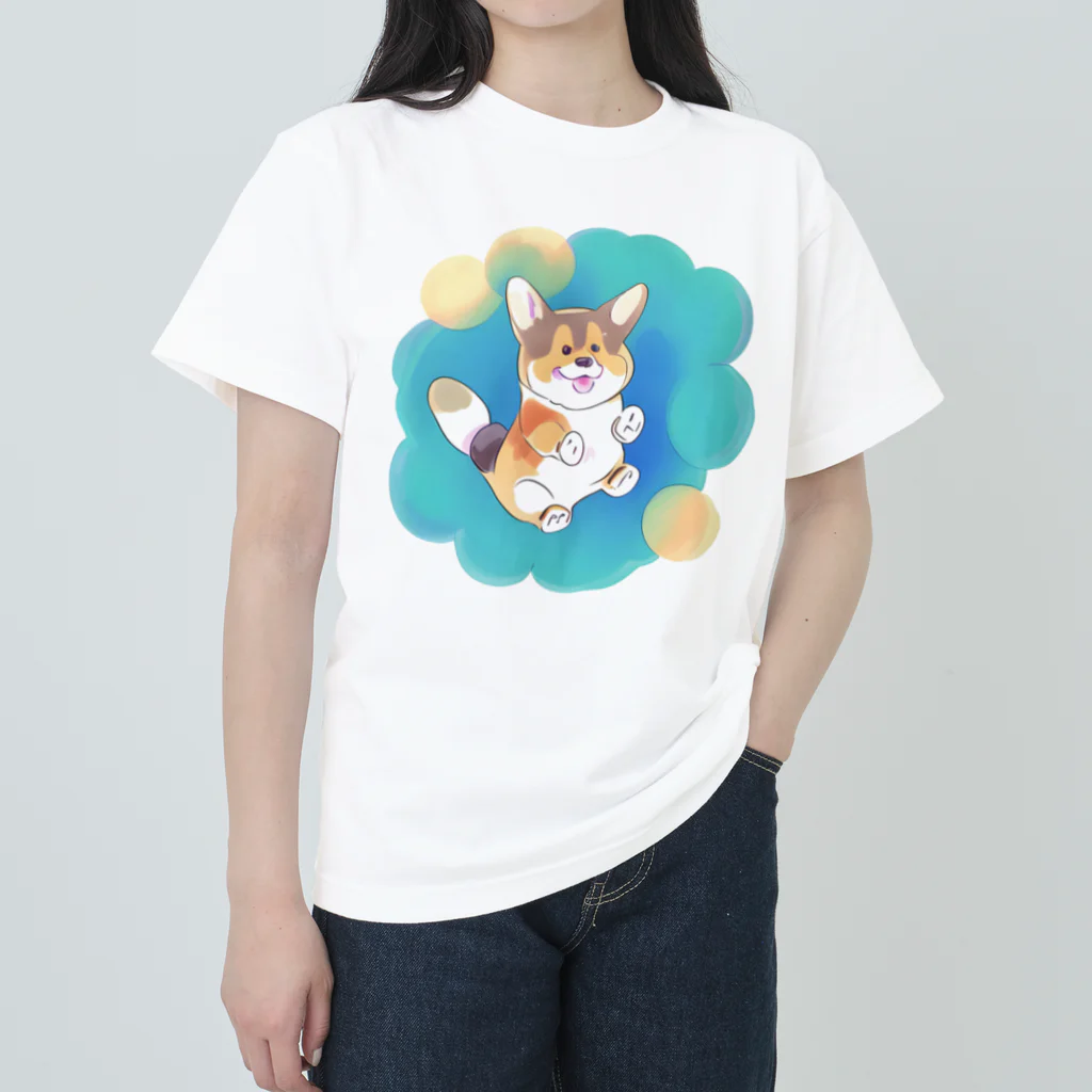 nakagawa-kikakuのコーギーの大ジャンプ ヘビーウェイトTシャツ