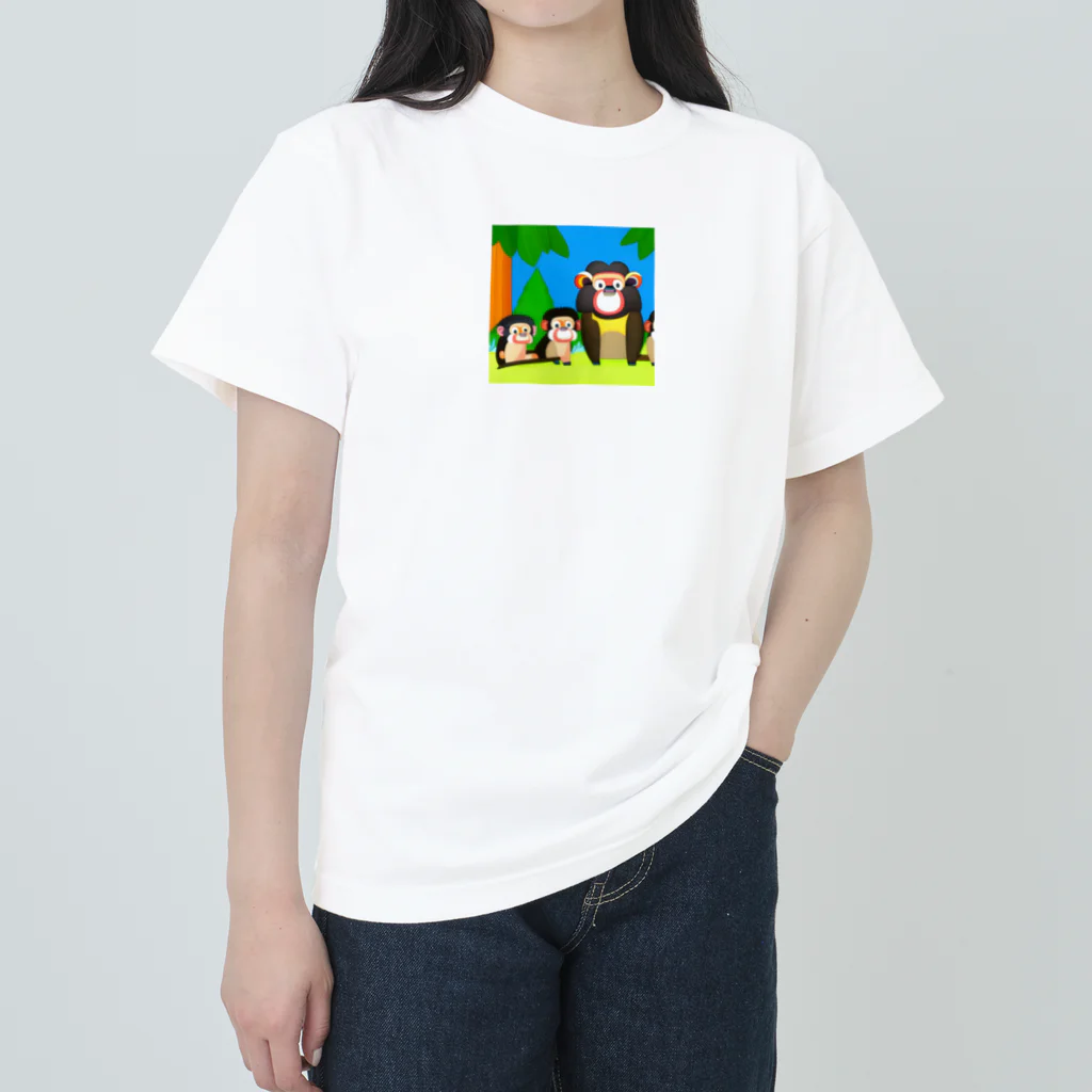 cocodonの森の中のマントヒヒ親子 Heavyweight T-Shirt