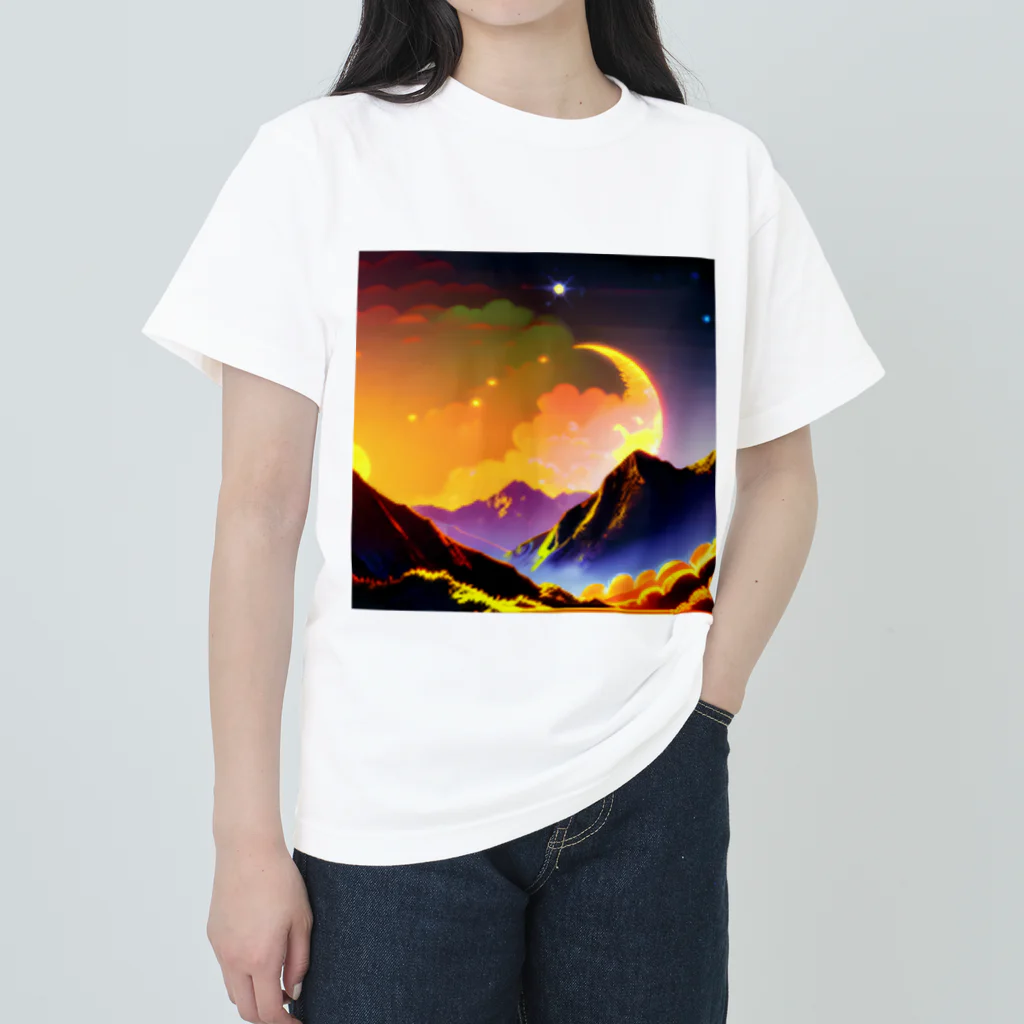 miotaの美しい景色のイラスト ヘビーウェイトTシャツ