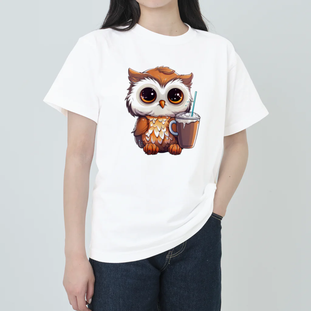 Vasetti_pressのフクロウとコーヒー ヘビーウェイトTシャツ