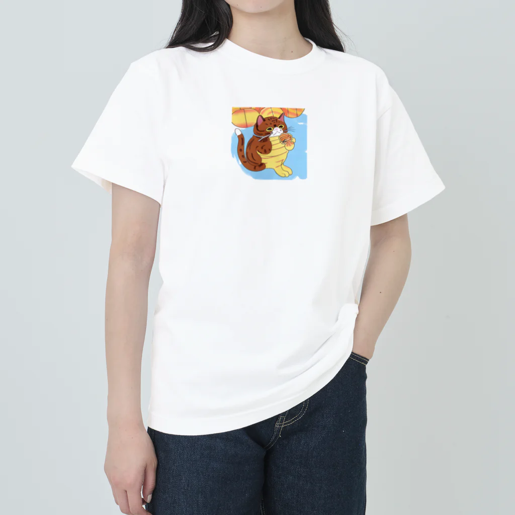 MAREDONの可愛い猫のイラスト ヘビーウェイトTシャツ