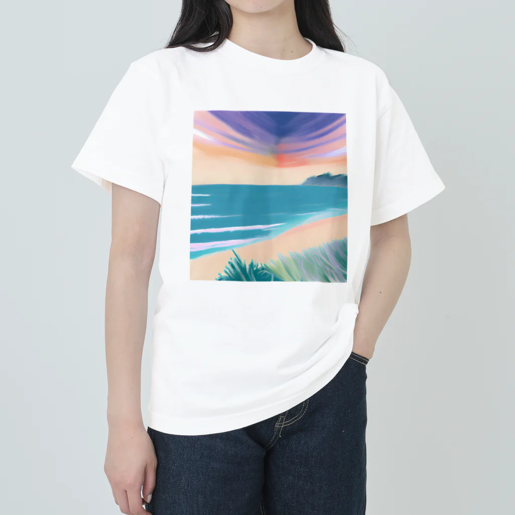 じゆうふぁくとりーの夕暮れの海 ヘビーウェイトTシャツ